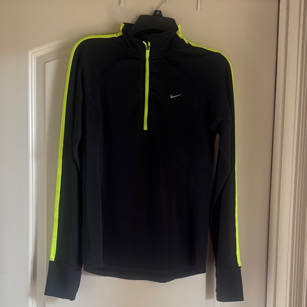 Nike Black and Neon Yellow Half-Zip Top